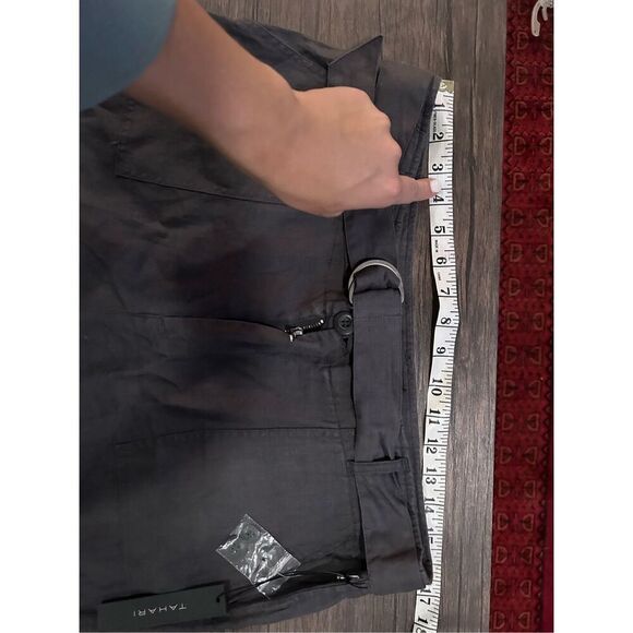 NWT NEW Tahari Gray Belt Linen Flowy Pants Size 12 Coastal Minimalist - Picture 9 of 11